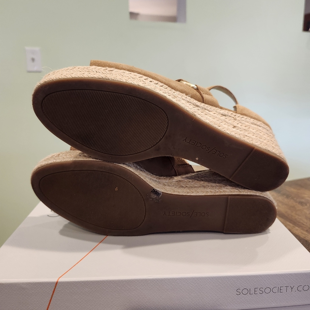 Sole Society Camel Tan Suede Espadrille Ankle Strap Wedge Sandal Sz 10 - Picture 6 of 6